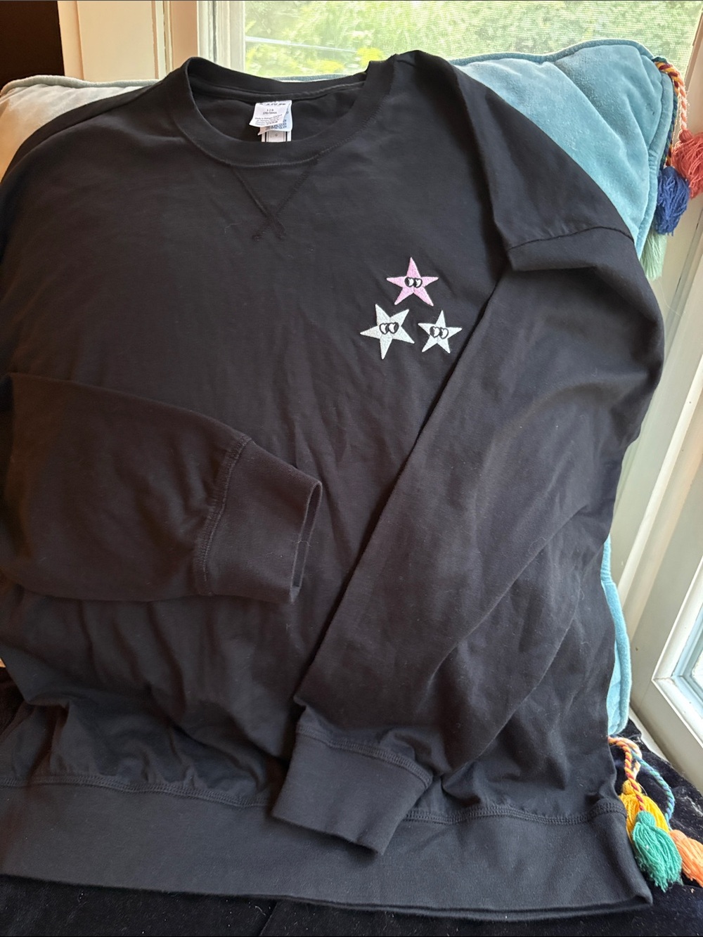 PINK Victoria's Secret Black Long Sleeve Pullover with Star Trio